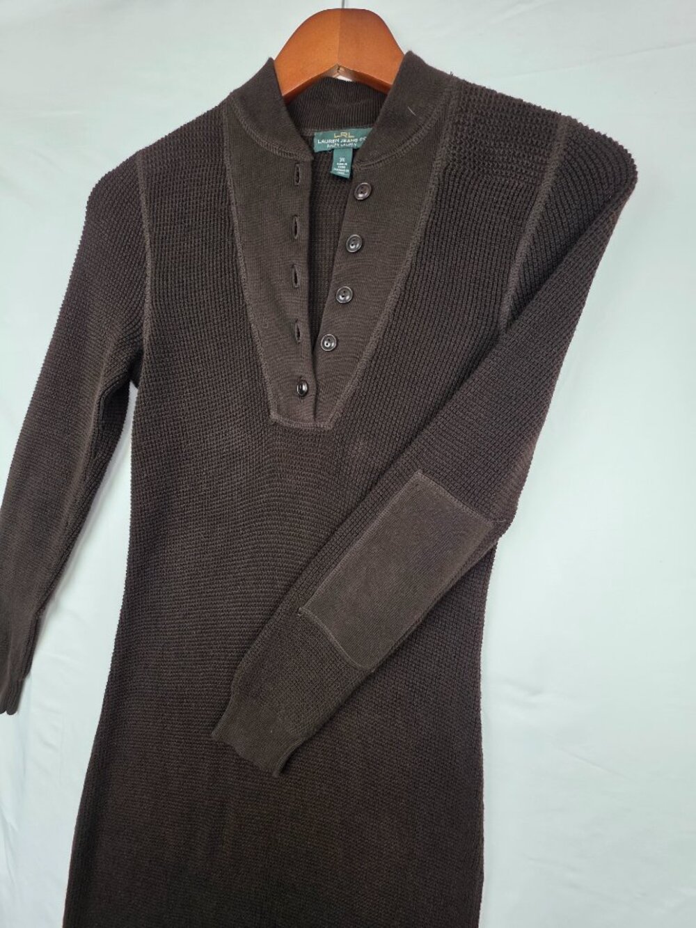 LRL Lauren Jeans Co Ralph Lauren Cotton Henley Dress Dark Academic Librarian XS - Picture 2 of 8